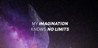 Quote on limits and imagination, on a beautiful purple sky scene and a tree